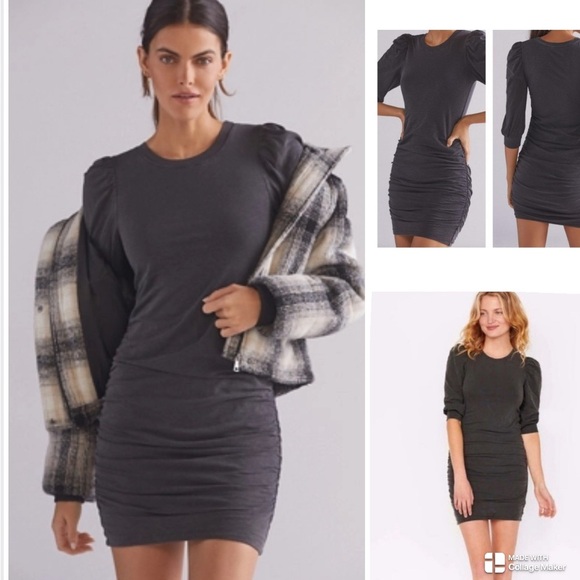 NWT Anthropologie Sundry ruched gray mini dress - Picture 1 of 14